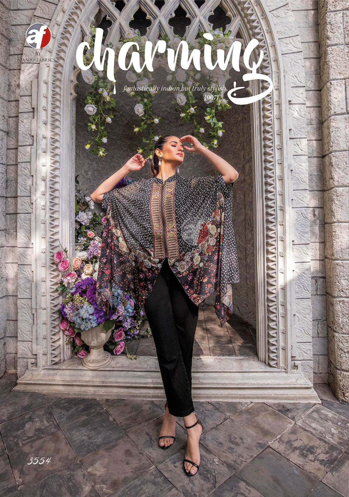 Cape Style By Af Viscose Premium Chiffon Printed Party Wear Kurti With Bottom Wholesale Online